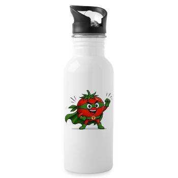 Motif de bande dessinée de super-héros tomate - Gourde avec paille intégrée - blanc - Droite