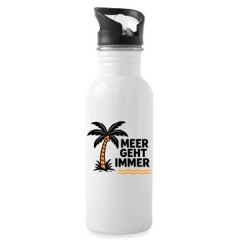 Orangen Palme am Meer - Trinkflasche mit integriertem Trinkhalm - Weiß - Rechts