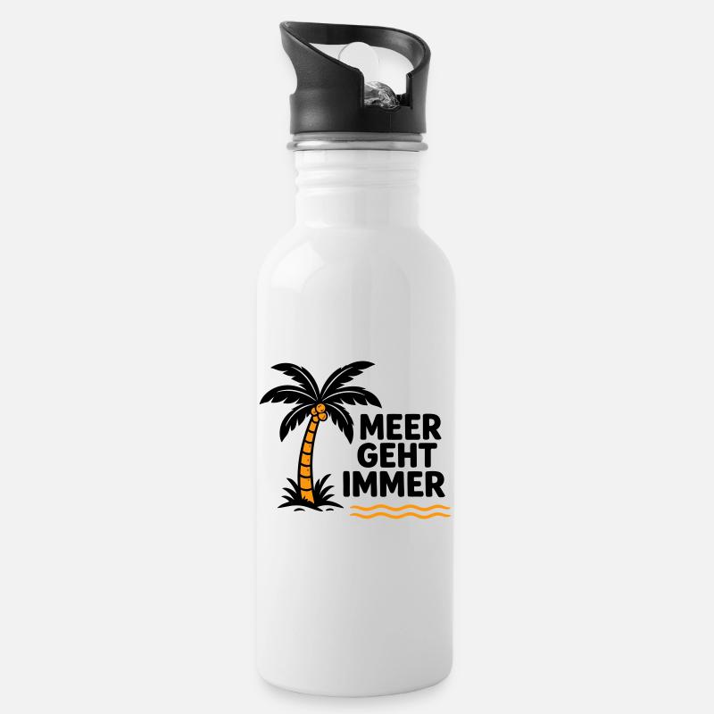 Orangen Palme am Meer - Trinkflasche mit integriertem Trinkhalm - Weiß