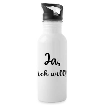 Ja ich will, heiraten, Braut, Polterabend, JGA - Trinkflasche mit integriertem Trinkhalm - Weiß - Rechts