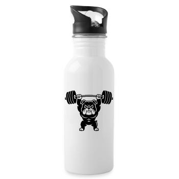 Muscle bulldog lifts heavy dumbbell - Water bottle with straw - white - Right