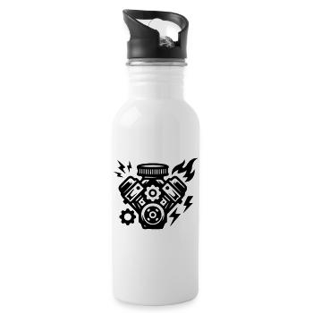Motor Tuning Symbol - Trinkflasche mit integriertem Trinkhalm - Weiß - Rechts