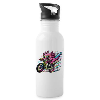 Axolotl néon à vélo - Gourde avec paille intégrée - blanc - Droite