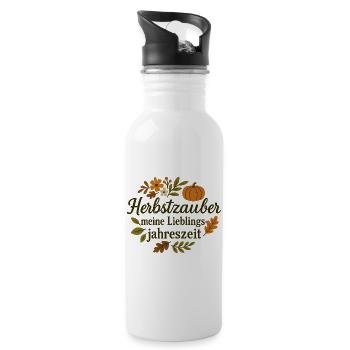 Herbstzauber – Meine Lieblingsjahreszeit - Trinkflasche mit integriertem Trinkhalm - Weiß - Rechts