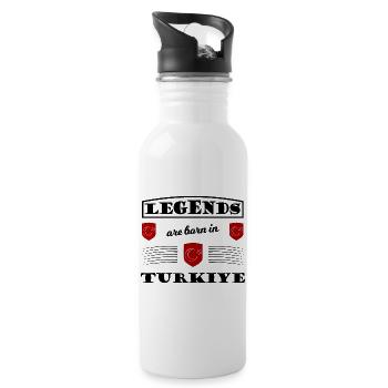 Roter Schild Türkei - Trinkflasche mit integriertem Trinkhalm - Weiß - Rechts