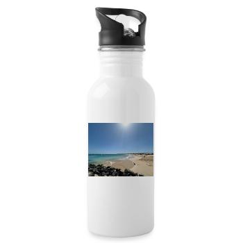 Beach in the sun: blue and sand - Water bottle with straw - white - Right
