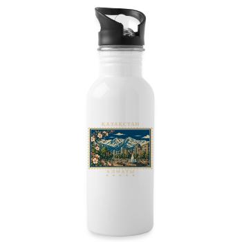 Kasachstan Almaty Vintage Reisemarke - Trinkflasche mit integriertem Trinkhalm - Weiß - Rechts