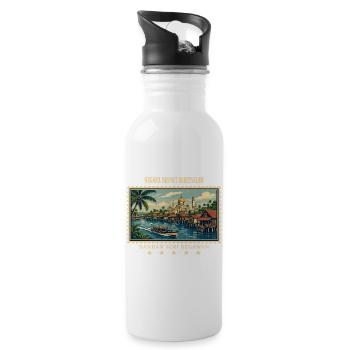 Brunei Bandar Seri Begawan Vintage Reisemarke - Trinkflasche mit integriertem Trinkhalm - Weiß - Rechts
