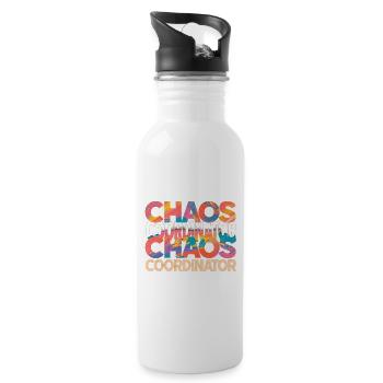 Chaos Koordinator Bunt Lustiger Spruch - Trinkflasche mit integriertem Trinkhalm - Weiß - Rechts