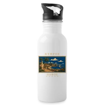 Zypern Paphos Vintage Reisemarke - Trinkflasche mit integriertem Trinkhalm - Weiß - Rechts