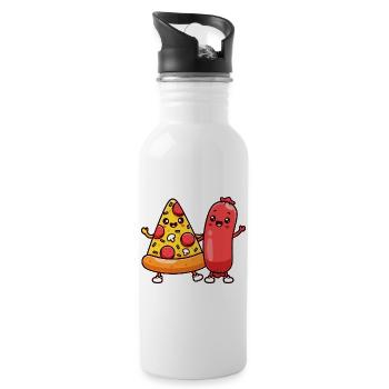 Pizzastück und Wurstfreunde - Trinkflasche mit integriertem Trinkhalm - Weiß - Rechts