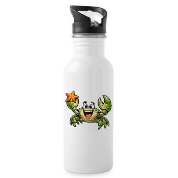 Krebs mit Seestern - Trinkflasche mit integriertem Trinkhalm - Weiß - Rechts