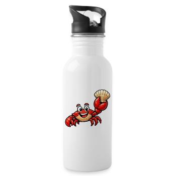 Krebs mit Muschel - Trinkflasche mit integriertem Trinkhalm - Weiß - Rechts