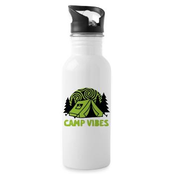 Zelt Camp Vibes Logo - Trinkflasche mit integriertem Trinkhalm - Weiß - Rechts