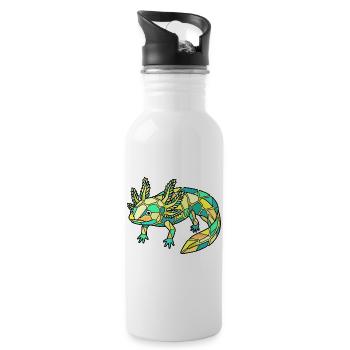 Geometric Axolotl Mosaic - Water bottle with straw - white - Right