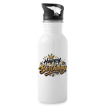 Happy Birthday - Trinkflasche mit integriertem Trinkhalm - Weiß - Rechts