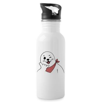 Zwinkerndes Robbenzeichen mit einem Bandana und werfendem Shaka-Zeichen - Trinkflasche mit integriertem Trinkhalm - Weiß - Rechts