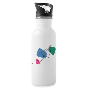 Line Art Paper Airplane with Color Background - Water bottle with straw - white - Right