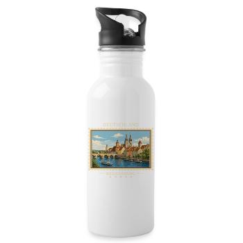 Deutschland Regensburg Vintage Reisemarke - Trinkflasche mit integriertem Trinkhalm - Weiß - Rechts