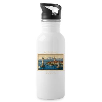 Deutschland Lindau Vintage Reisemarke - Trinkflasche mit integriertem Trinkhalm - Weiß - Rechts