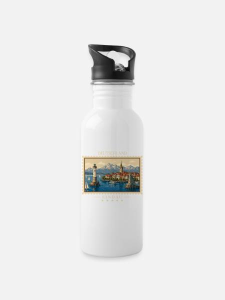 Deutschland Lindau Vintage Reisemarke - Trinkflasche mit integriertem Trinkhalm - Weiß