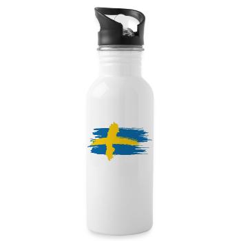 Sweden – Blue Yellow Map Brush Design - Water bottle with straw - white - Right