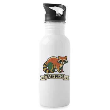Retro Panda Trash Panda Design - Trinkflasche mit integriertem Trinkhalm - Weiß - Rechts