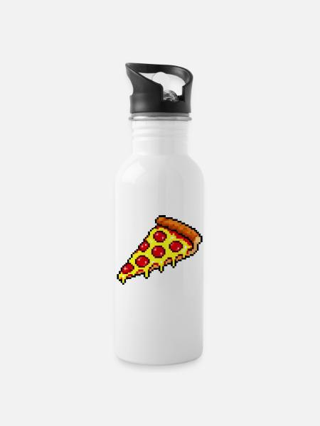Pizza - Trinkflasche mit integriertem Trinkhalm - Weiß