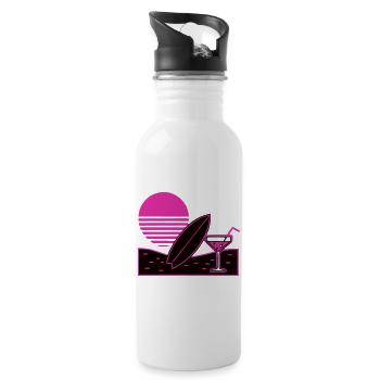 Surfbrett Cocktail Strand Logo - Trinkflasche mit integriertem Trinkhalm - Weiß - Rechts