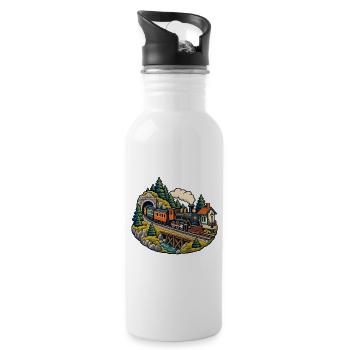 Modellbahnrunde – Kleine Züge große Freude - Trinkflasche mit integriertem Trinkhalm - Weiß - Rechts