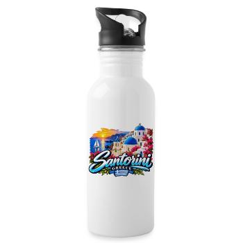Santorini Greece – Aegean Island Paradise - Trinkflasche mit integriertem Trinkhalm - Weiß - Rechts