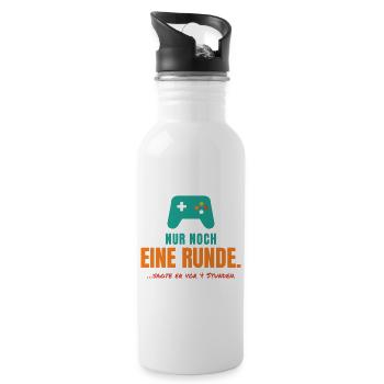 Nur noch eine Runde – Gamer Spruch - Trinkflasche mit integriertem Trinkhalm - Weiß - Rechts