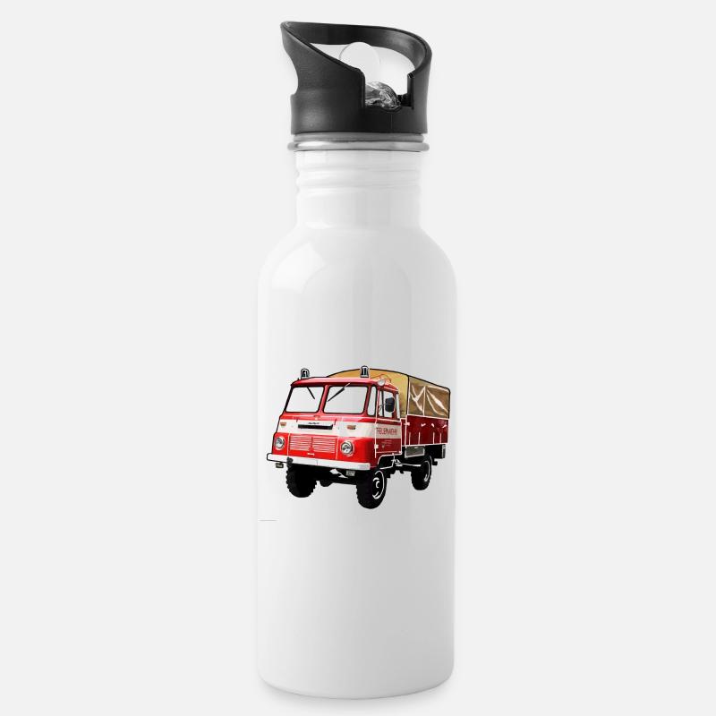 Robur Feuerwehr LO LD - Trinkflasche mit integriertem Trinkhalm - Weiß