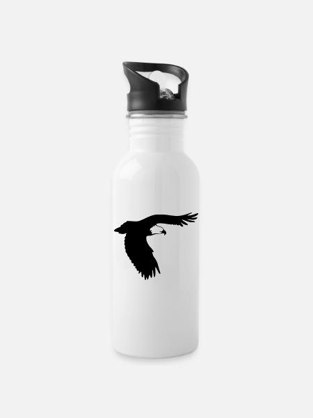 Adler im Flug - Trinkflasche mit integriertem Trinkhalm - Weiß