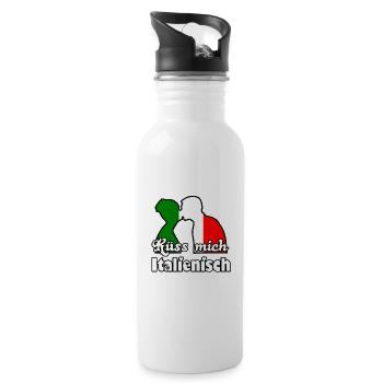 Küss mich Italienisch Geschenk - Trinkflasche mit integriertem Trinkhalm - Weiß - Rechts