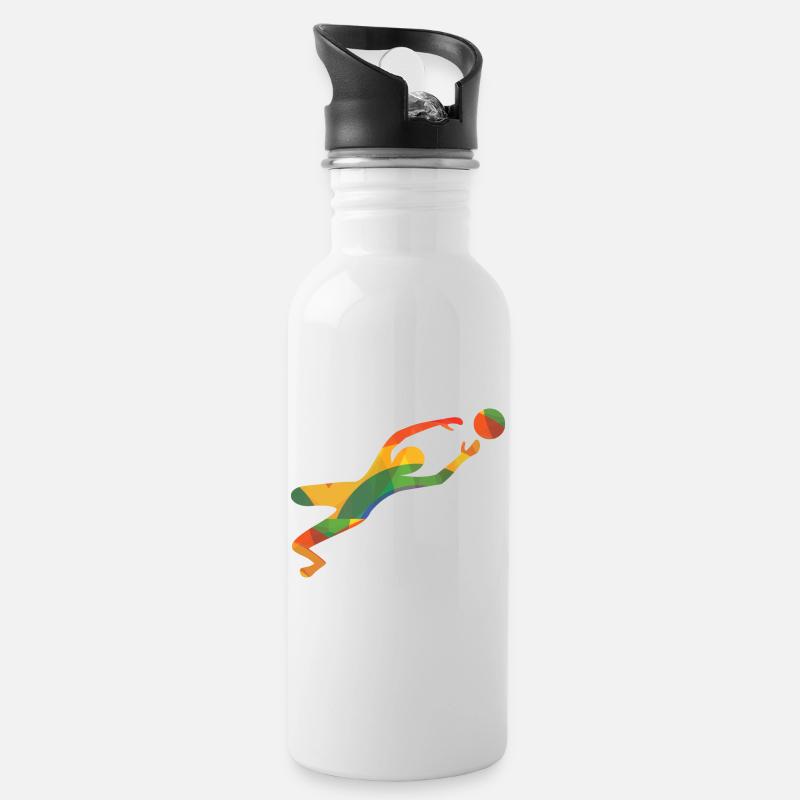 Farbiger Torwart - Trinkflasche mit integriertem Trinkhalm - Weiß