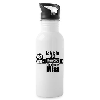 Pinguin Spruch - Zu intelligent Geschenk - Trinkflasche mit integriertem Trinkhalm - Weiß - Rechts