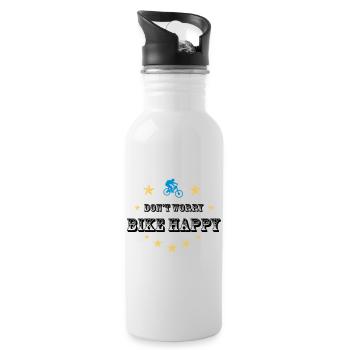 Don't worry bike happy - Trinkflasche mit integriertem Trinkhalm - Weiß - Rechts