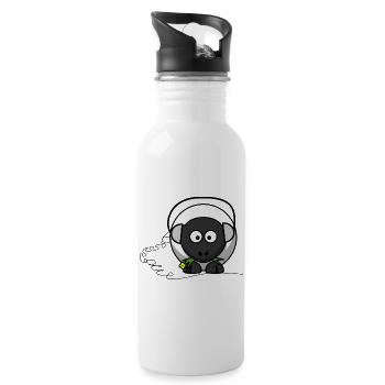 Lustiges Schaf mit Kopfhörer - Trinkflasche mit integriertem Trinkhalm - Weiß - Rechts