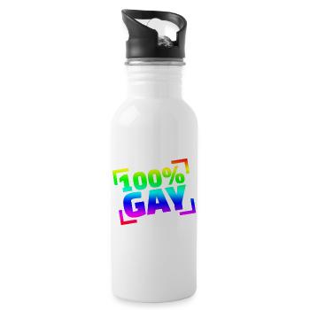 100 Gay / CSD - Trinkflasche mit integriertem Trinkhalm - Weiß - Rechts