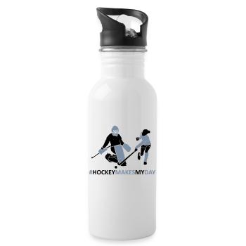 Hockey Torwart und Spielerin - Trinkflasche mit integriertem Trinkhalm - Weiß - Rechts