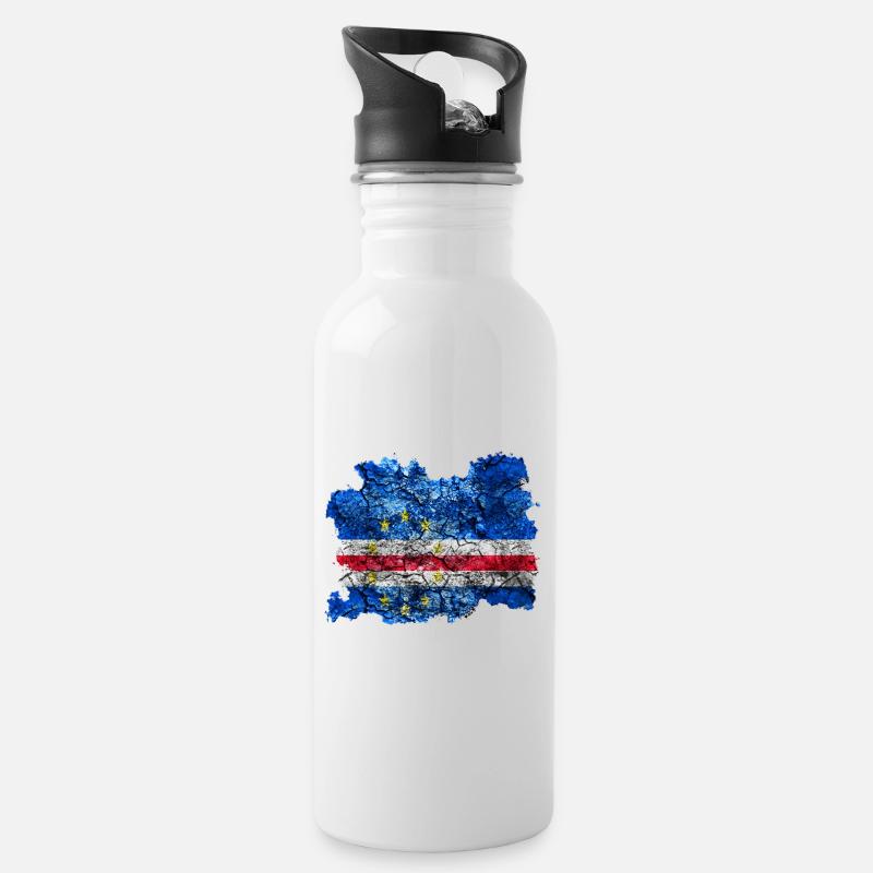Cabo Verde Vintage Flagge - Trinkflasche mit integriertem Trinkhalm - Weiß