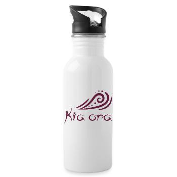 "Kia ora" Wellen Design Maori Hallo Geschenk Idee - Trinkflasche mit integriertem Trinkhalm - Weiß - Rechts