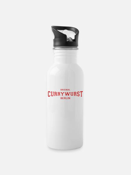 Original Currywurst Berlin - Trinkflasche mit integriertem Trinkhalm - Weiß
