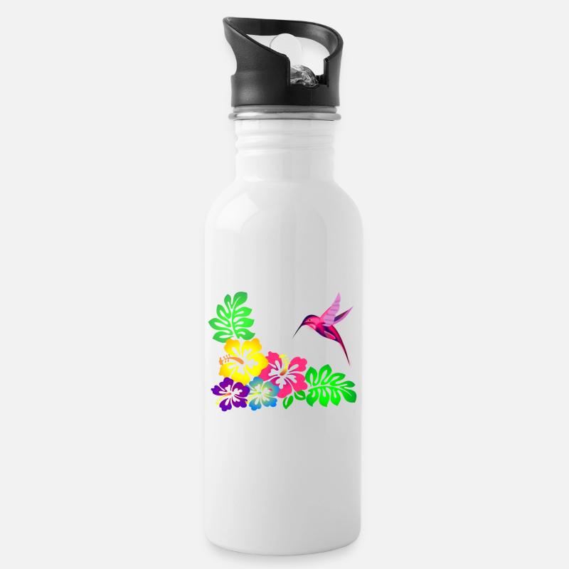 Colibri à motif tropical d’hibiscus - Gourde avec paille intégrée - blanc