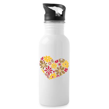 Great flowerpower heart, colorful - Water bottle with straw - white - Right