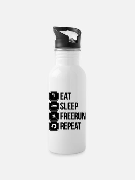 free running - Water bottle with straw - white