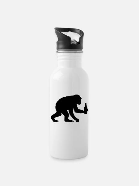 affe silhouette bier - Trinkflasche mit integriertem Trinkhalm - Weiß