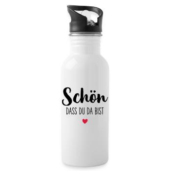Schön dass du da bist Herz - Trinkflasche mit integriertem Trinkhalm - Weiß - Rechts