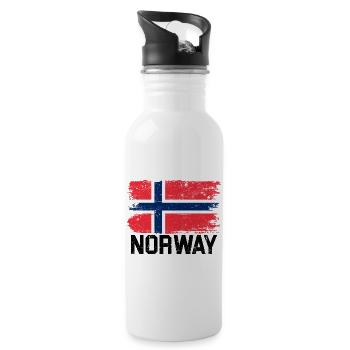 Nordic Grunge Norway Flag - Water bottle with straw - white - Right